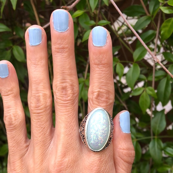 Iridescent Opal Filigree Statement Ring - Picture 1 of 8